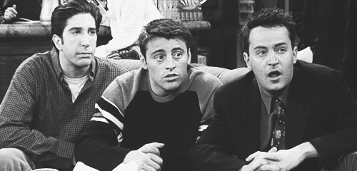Ross, Joey, and Chandler from Friends nodding